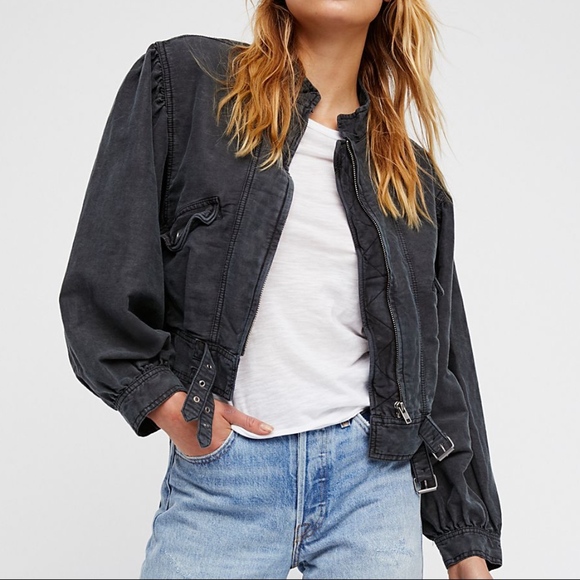 Free People Black Boho Poet Moto Jacket NWT! - Picture 2 of 5